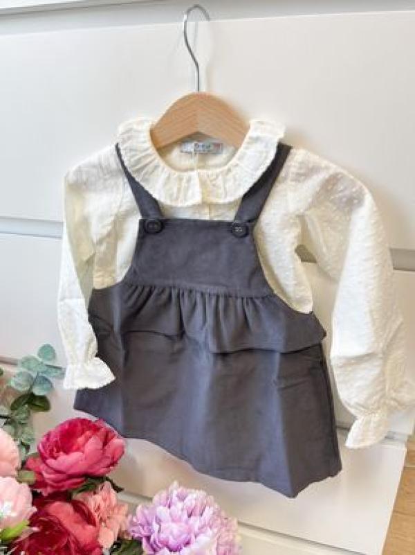 Coverfoto DR.KID I Grey salopette dress with blouse
