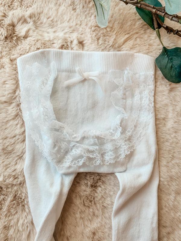 Alternatieve foto Babytights white with velvet bow and lace
